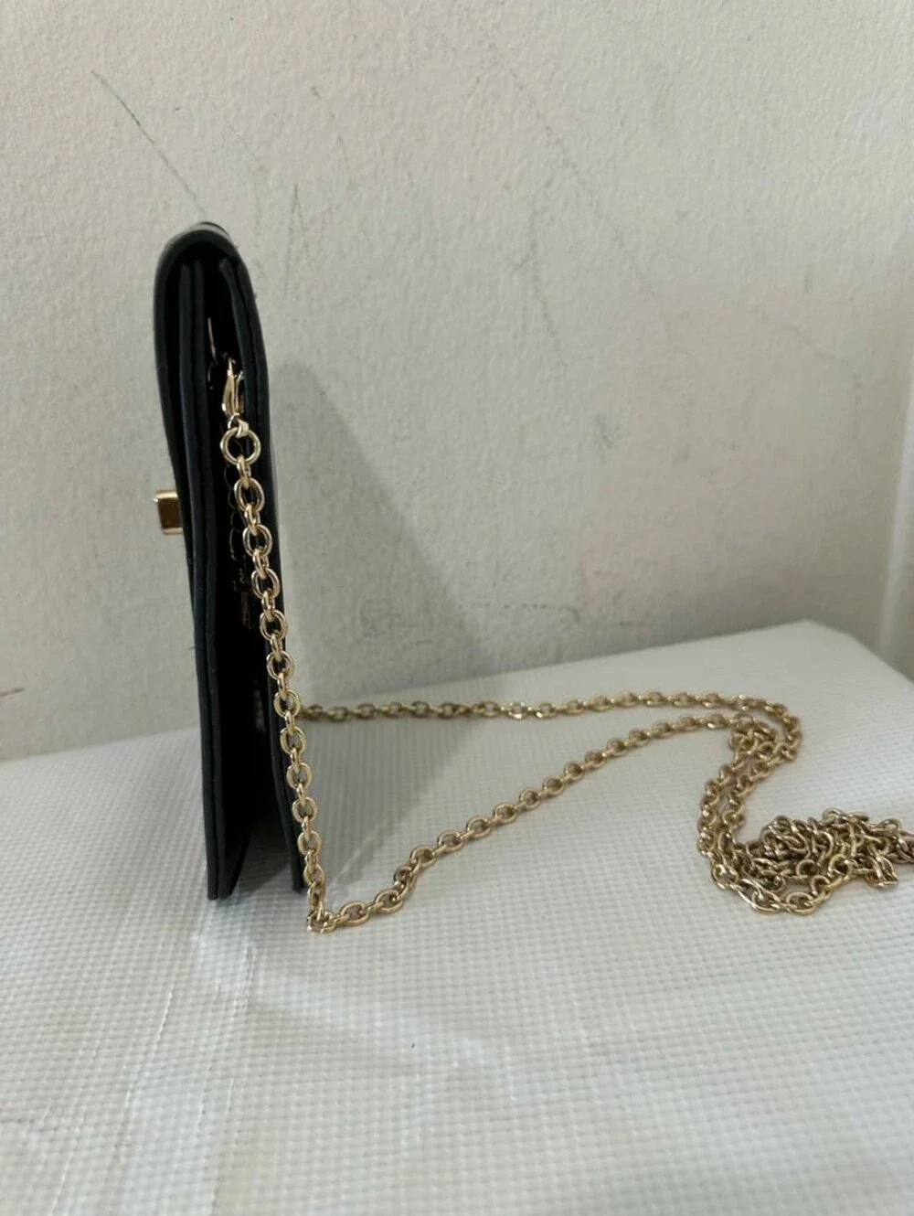 Black Mini Crossbody Phone Purse Pouch Rhinestone Gold Hardware Cross Charm